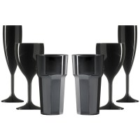 Elite Premium Polycarbonate Plastic Reusable Black Champagne, Wine & Tumbler Glasses