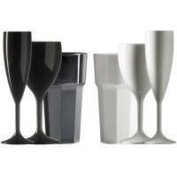 Elite Premium Virtually Unbreakable Polycarbonate Plastic Reusable Black & White Champagne, Wine & Tumbler Glasses