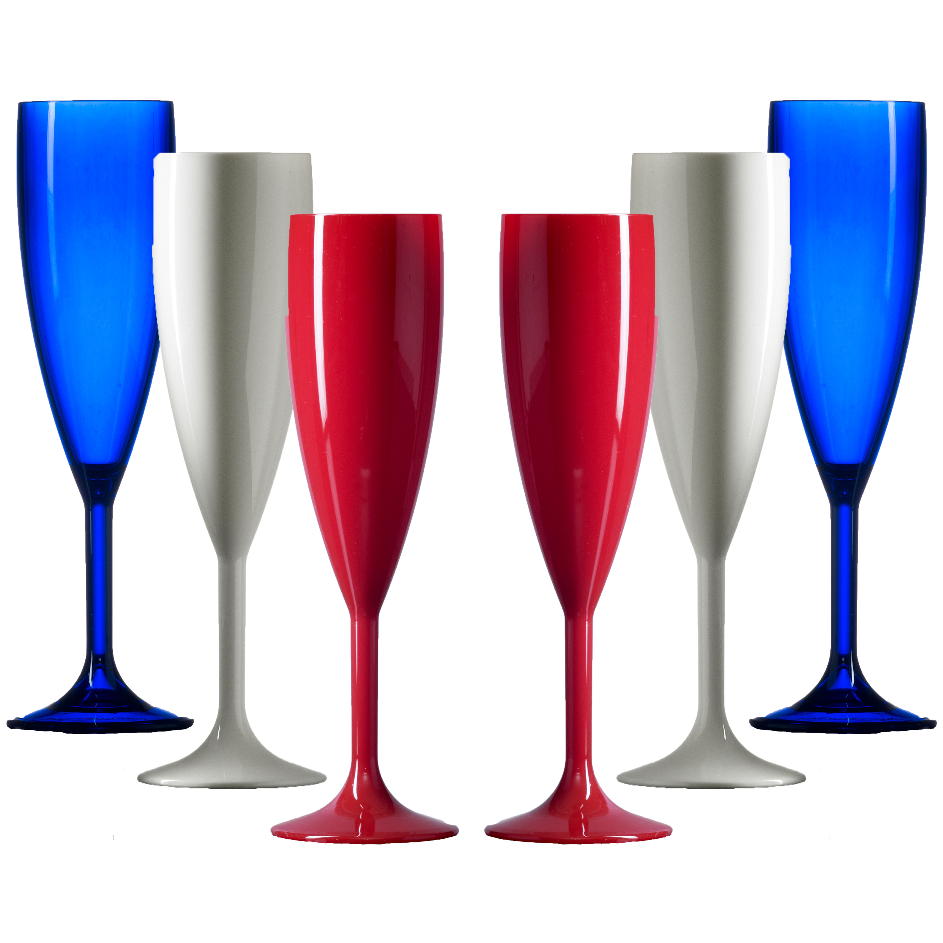 Elite Premium 6.6oz Polycarbonate Red, White & Blue Champagne Glasses