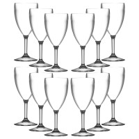 Set of 12 Elite 14oz wine glass with classic proportions, made from crystal-clear, virtually unbreakable polycarbonate. Features a slender stem and rounded bowl—stylish, reusable, and ideal for indoor or outdoor use.