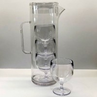 Polycarbonate 1.7 Litre Jug with Lid and Stacking Wine Glasses, one glass out