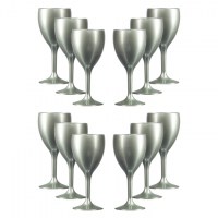 Sale 12 Silver Coloured 9oz Wine Glasses made of Polycarbonate Plastic