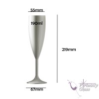 White Coloured Champagne Flute with Measurements height 219mm base width 66mm capacity 190 ml